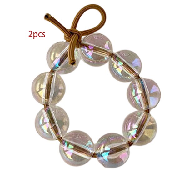 ZPAQI 2Pcs Shiny Colorful Hair Ties Clear Bubble Beaded Kewelry Scrunchies Rubber Rope