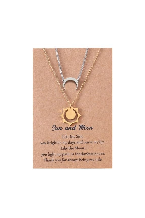 2Piece Good Luck Necklace Sun and Moon Pendant Chain Necklace Bff Friendship