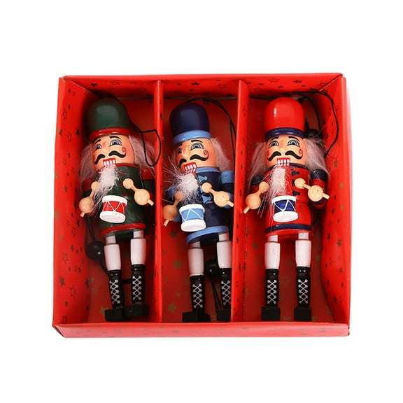 ZPAQI 3 Pieces Christmas Nutcracker Ornaments Set Wooden Nutcracker Soldier Hanging Decorations for Christmas Tree Figures Toy