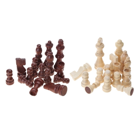 ZPAQI 32 Pcs Wooden Chess Pieces Portable Tournament Chessmen for Chess Board Game