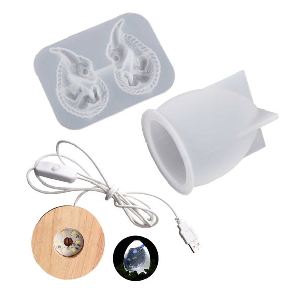 ZPAQI 3D Dragon Egg Light Resin Mold,Dragon Silicone Mold Set with Wooden Light Base