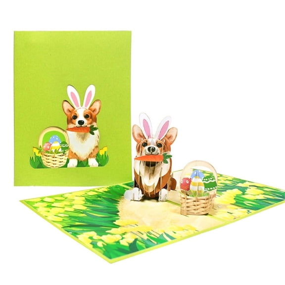 ZPAQI 3D Easter Corgi Dog Greeting Card Set Spring Season Invitation Card
