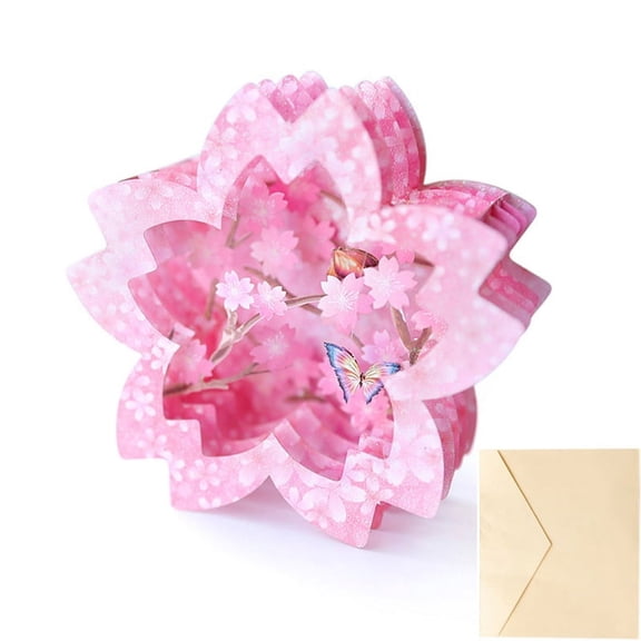 ZPAQI 3D Pop Up Greeting Card Cherry Blossom Box Hollow Paper Carved Cards for Mother's Day Valentine's Day Blessing Invitation Cards