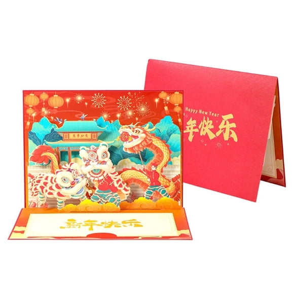ZPAQI 3D Popup New Year Card Spring Festival Postcards with Envelope & Small Card