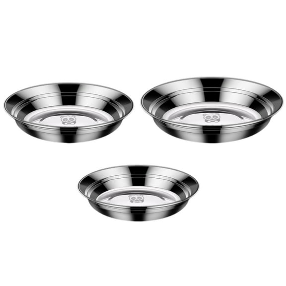 ZPAQI 3Pcs 316 Stainless Steel Thickened Plates Deepen Round Dish Practical Tableware