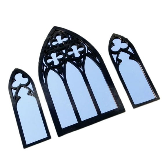 ZPAQI 3Pcs Gothic Mirrors Wall Decors Wood Framed Arched Cathedral Window Mirror Set
