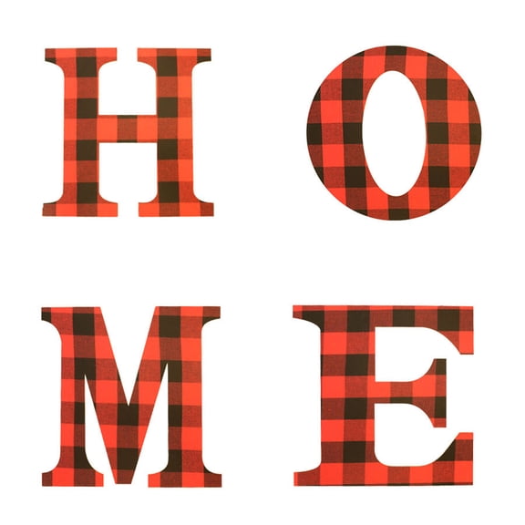 ZPAQI 4 Pcs Letter Sign Joy Plaid Letter Wooden Decoration for Home Door Ornaments