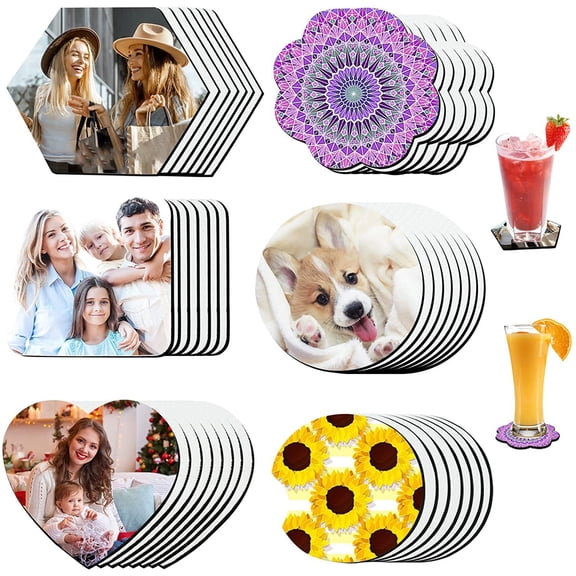 ZPAQI 42 Pcs Sublimation Coasters Heat Transfer Blank Cup Mat Waterproof for DIY Decor