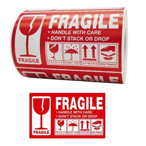 ZPAQI 500pcs Fragile Stickers Warning Label Sticker Handle With Care Don't Stack or Drop Sticker Shipping Express Label