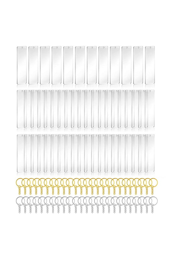 50Pcs Acrylic Keychain Blank with Ring Clear Key Chain Rectangle Acrylic Blanks