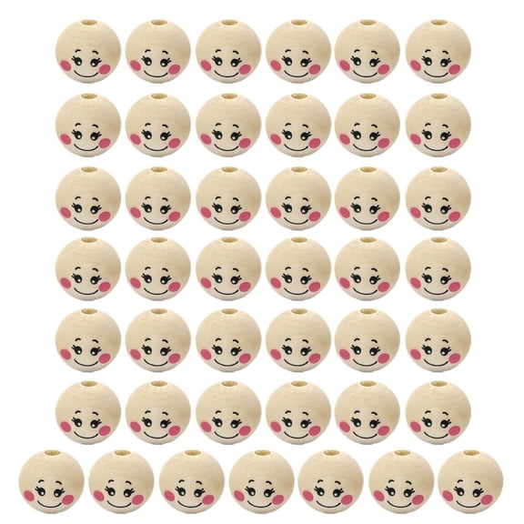 ZPAQI 50Pcs Round Hole Wooden Smiles Face Beads Sets for DIY Decorations Smiles Beads