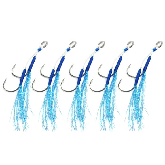 ZPAQI 5Pcs Fishing Assist Hooks Double Assist Jigging Hook for Saltwater Freshwater