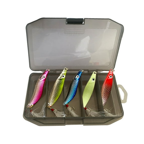 ZPAQI 5Pcs Metal Baits with Feather Fishing Lure Hard Baits Sequins Artificial Baits