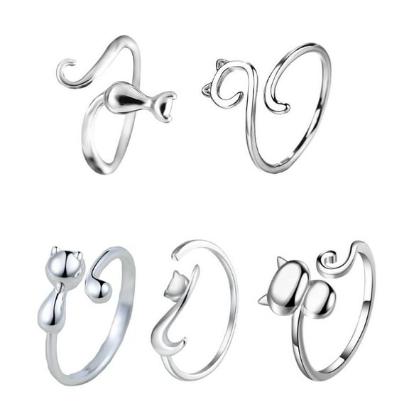 ZPAQI 5pcs Cat Crochet Loop Rings Open Finger Rings Adjustable Knitting Yarn Guide For Valentine's Day gifts