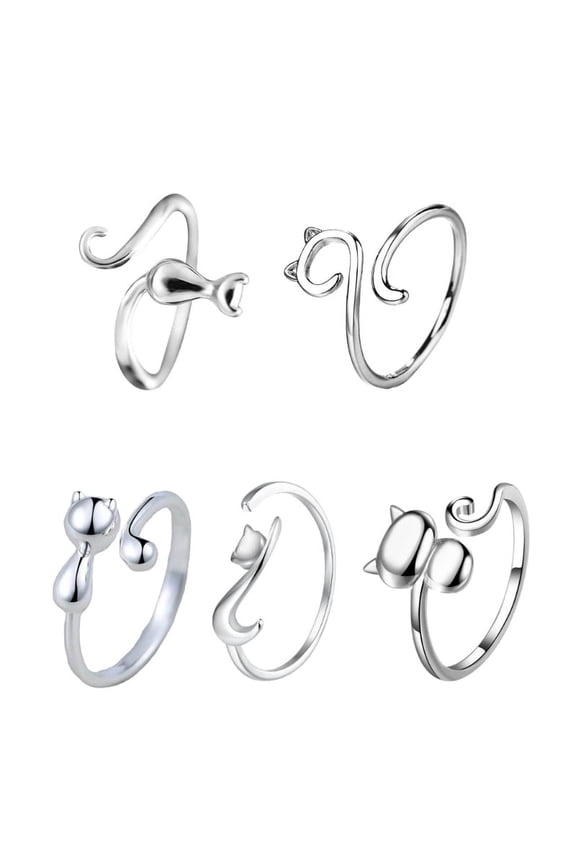 5pcs Cat Crochet Loop Rings Open Finger Rings Adjustable Knitting Yarn Guide For Valentine's Day gifts