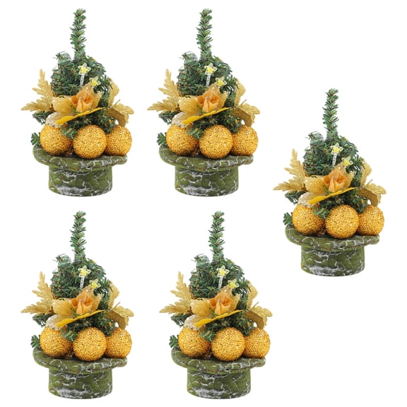 ZPAQI 5pcs Miniature Gold Pine Needle Christmas Tree for Festive Tabletop Display
