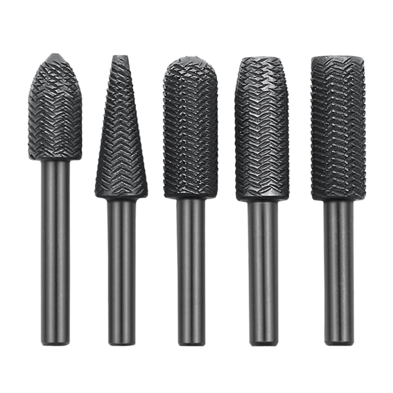 ZPAQI 5pcs Wood Rasp File Drill Bit 1/4'' 6mm Shank Rotary Burr Set For