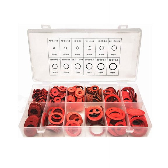 ZPAQI 600pcs 12 Sizes Flat Washer Red Steel Paper Fiber Insulation Washer Flat Ring