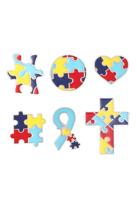 6x Autism Awareness Pins Clothes Lapel Pins Autism Puzzle Brooch Enamel Pins For Valentine's Day Gift