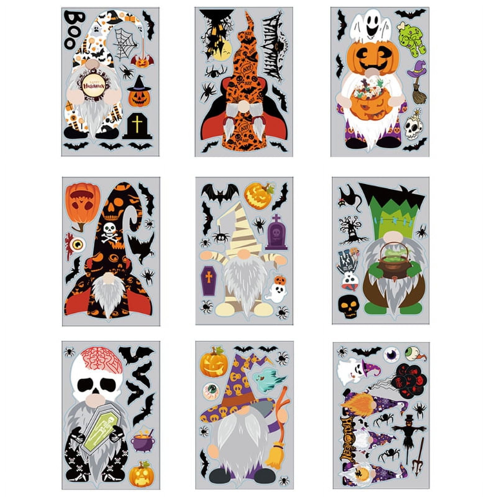 ZPAQI 9 Sheets Halloween Gnome Window Clings Stickers Pumpkin Bat Ghost ...