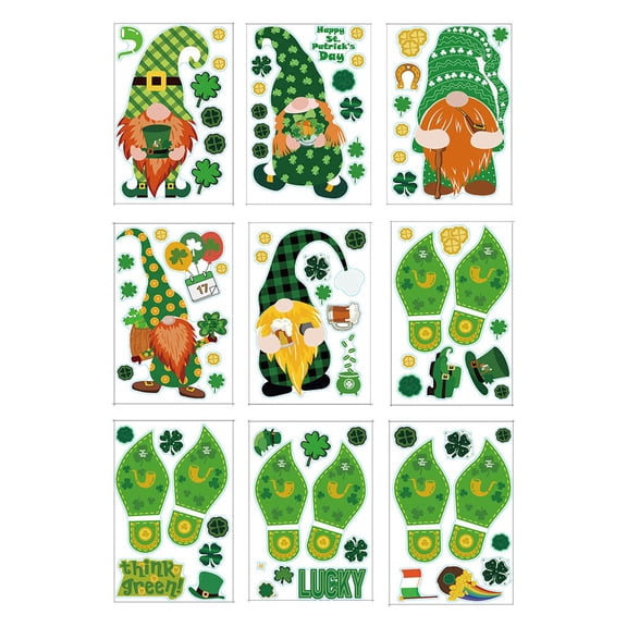 ZPAQI 9pcs Irish Festival Wall Sticker Christmas Gnome Tomte Window Decals Decoration