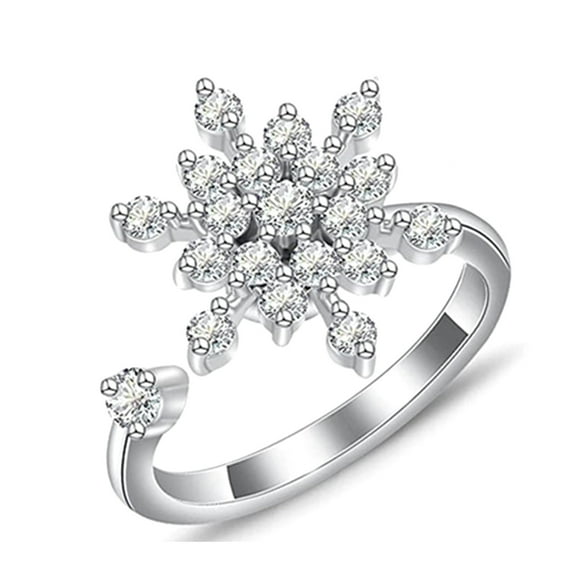 ZPAQI Adjustable Women's Band Ring Silver Anti-Anxiety Open Flower Spinning Ring