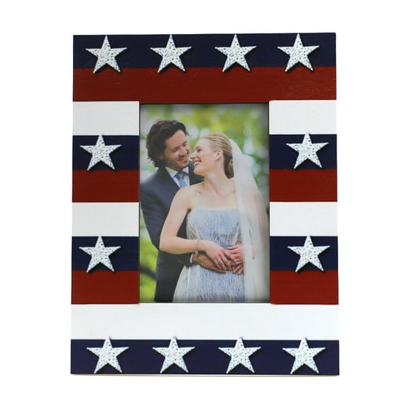 ZPAQI American Flag Star Stripes Wooden Photo Frame Independence Day Patriotic Decor