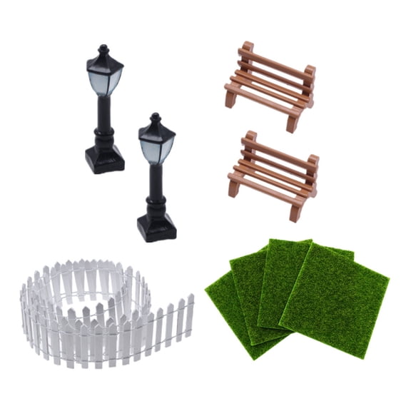 ZPAQI Artificial Grass Mini Garden Decorations Set with Mini Artificial Lawn Bench