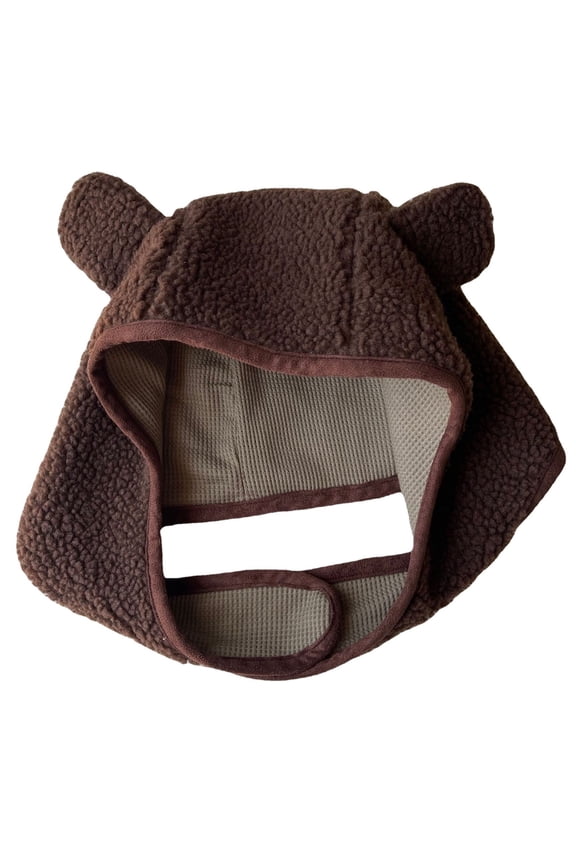 Bear Ear Hooded Hat Fleece Earflap Hat Windproof Fleece Earflap Beanie