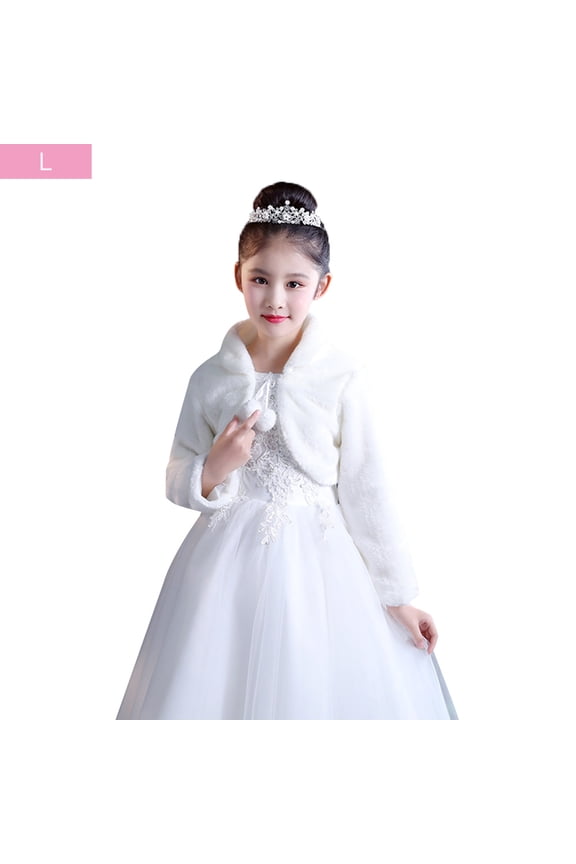 Beige White Elegant Warm Faux Fur Shawl Wedding Flower Girl Wrap Plush Short Coa