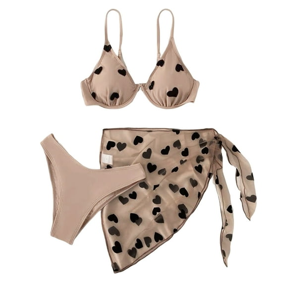 ZPAQI Bikini Sets with Mesh-Wrap Skirt Cover-Ups Three Piece Bathing Suit Swimwear