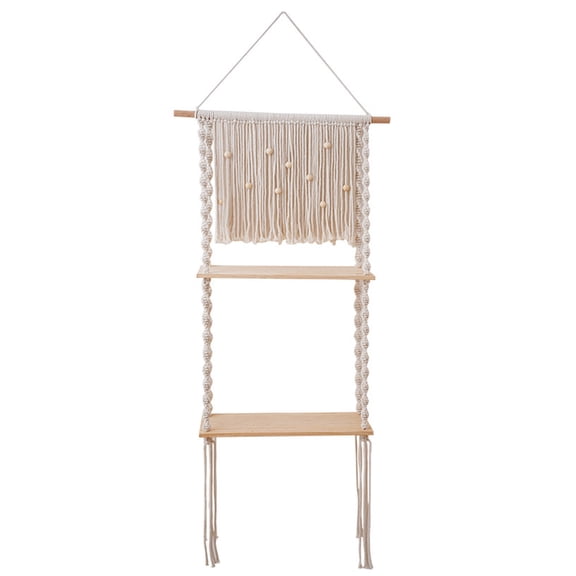 ZPAQI Bohemian Macrame Wall Hanging Shelf Double Layer Floating Storage Rack Plants Holder Display Organizer with Tassels Bedroom Living Room Home Decor