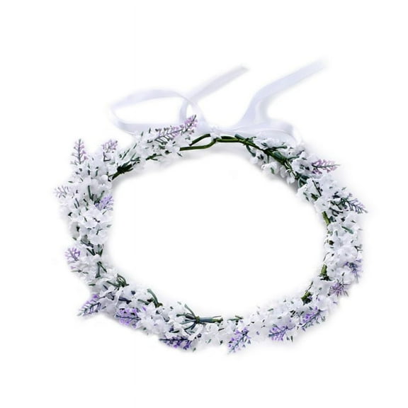 ZPAQI Boho Simulated Flower Hair Garland Crown Lavender Floral Hair Band for Wedding