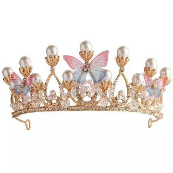 ZPAQI Butterfly Crystal Hair Hoop Pearl Crown Rhinestone Tiara Hairpiece for Children