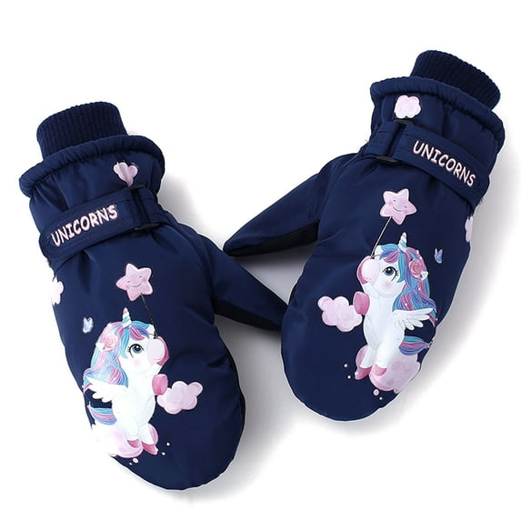 ZPAQI Cartoon Unicorn Print Ski Gloves for Kids Anti-slip Mittens Warm Outdoor Gloves