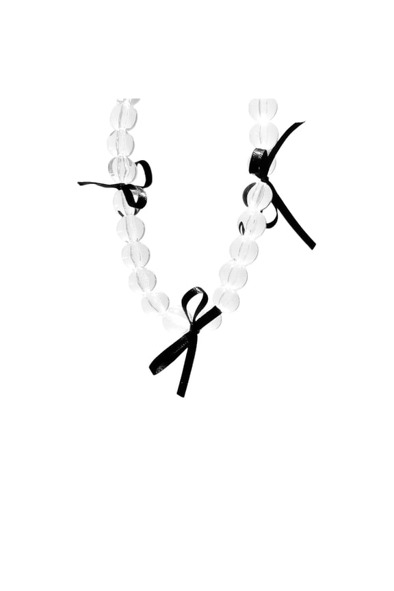 Chic Plastic Bead Heart with Bows Ribbon Necklace Choker Charm for Dating Event