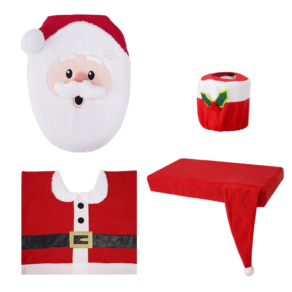 ZPAQI Christmas Bathroom Decoration Set 4Pcs with Toilet Cover, Rugs