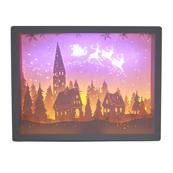 ZPAQI Christmas Forest Deer House Papercut Light Box 3D Paper Carving Shadow LED Night Lamp Plastic Frame Holiday Party Table Decoration Gifts