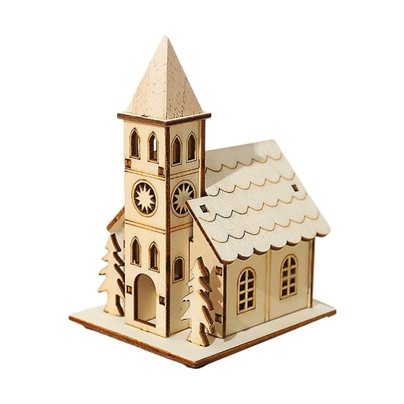 ZPAQI Christmas Mini Led Glowing Wooden House Church Elk Design Night Light