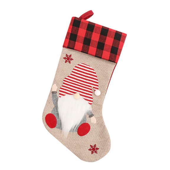 ZPAQI Christmas Stockings Big Xmas Stocking Decoration 18" 3D Plush Plaid Swedish Gnome Stocking for Home Holiday Party