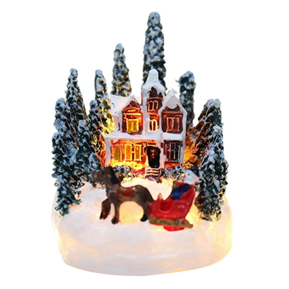 ZPAQI Christmas Village Figurines LED Light Christmas Town Scene Desktop Ornaments Battery Operated Landscape Decorations