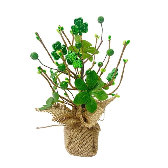 ZPAQI Clovers Tree Artificial Plant Burlap Ornament Saint Patricks Day Decoration
