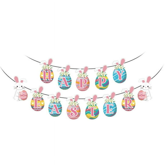 ZPAQI Colorful Happy Easter for Banner Sign Egg Bunny Bunting Garland Flag Party Decor
