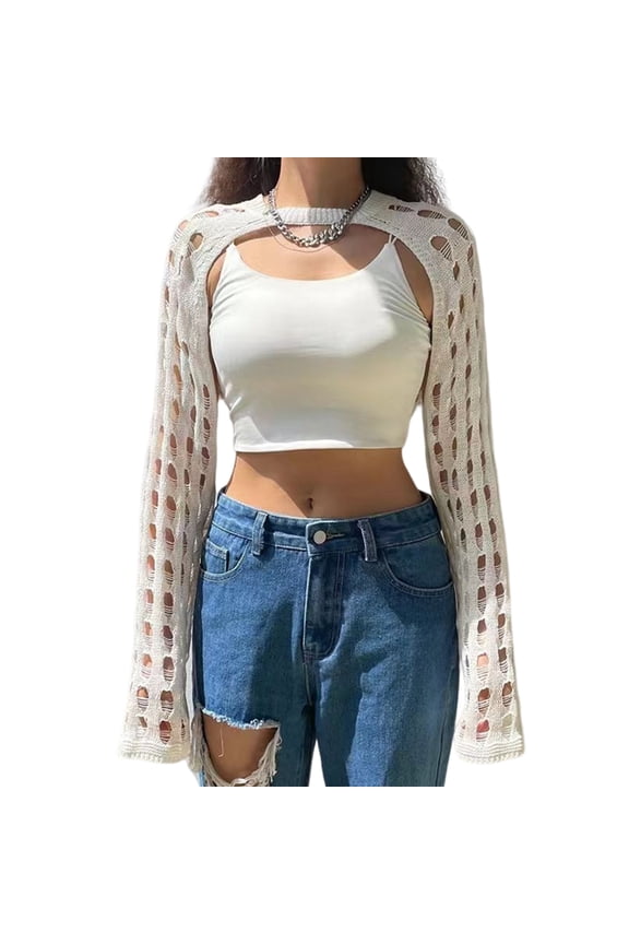Crop Top Cover Up Shrug Long Sleeve Knitwear Shawl Shirt Crop Top Pullover