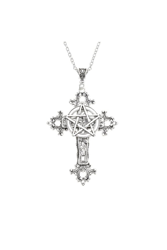Cross Pentacle Necklace Vintage Pendant Necklace Gothic Jewelry Alloy Material