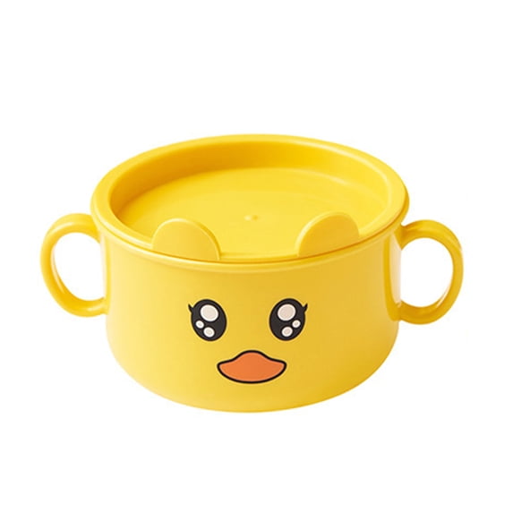 ZPAQI Cute Cartoon Duck Bowl Cup Spoon Fork Anti-fall Tableware for Baby Kindergarten Divided Dinner Plate