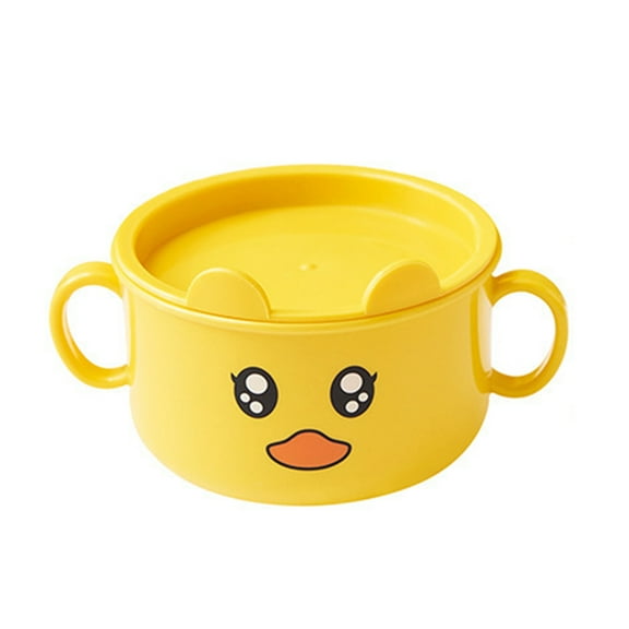 ZPAQI Cute Cartoon Duck Bowl Cup Spoon Fork Anti-fall Tableware for Baby Kindergarten Divided Dinner Plate