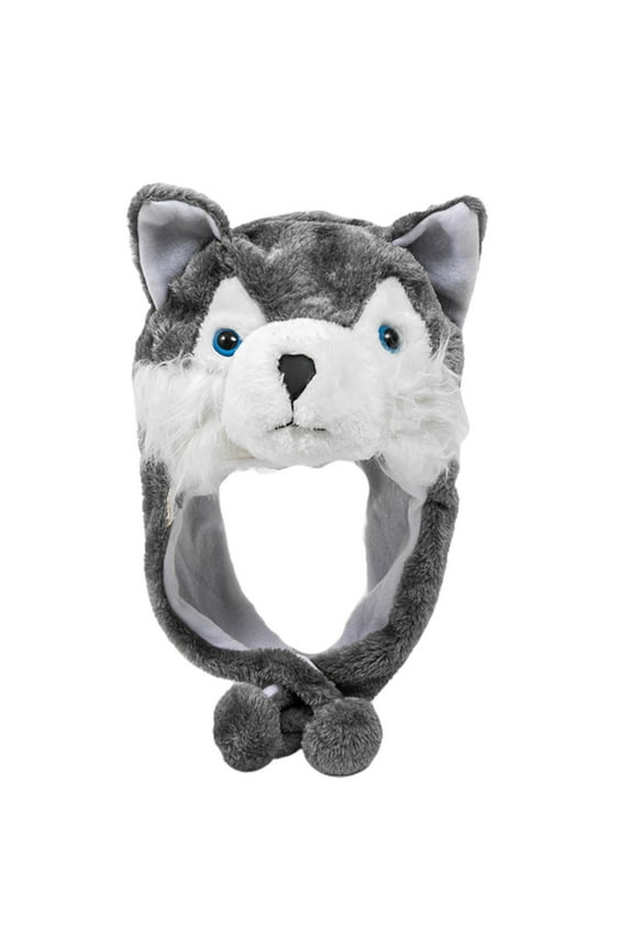 Cute Wolf Plush Hat Cartoon Dress Up Animal Plush Hat Beanie Hat for Adult Kid