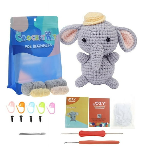 ZPAQI DIY Elephant Crochet Kits with Crochet Hook, Yarns, Needle, Instructions,