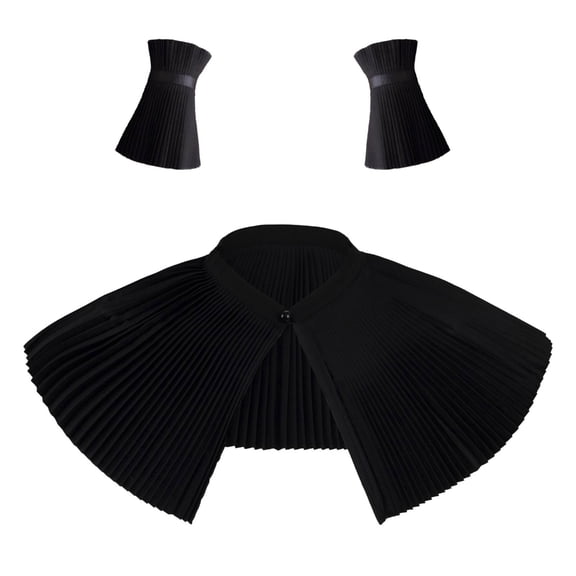 ZPAQI Detachable Pearls Button False Collar and Wrist Cuffs Set for Costume Accessory